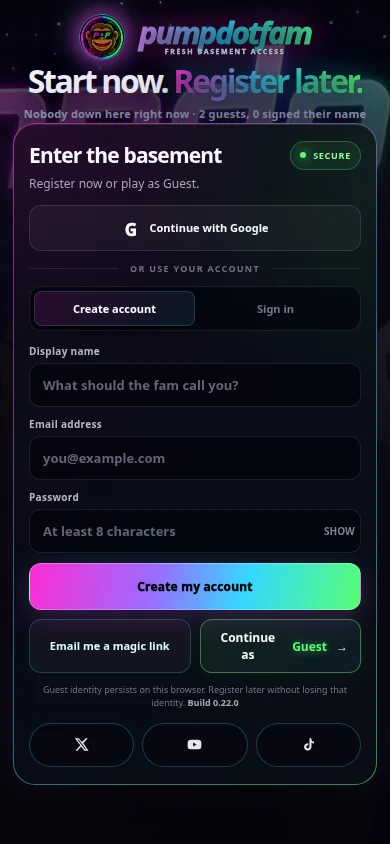 pumpdotfam login screen on a phone